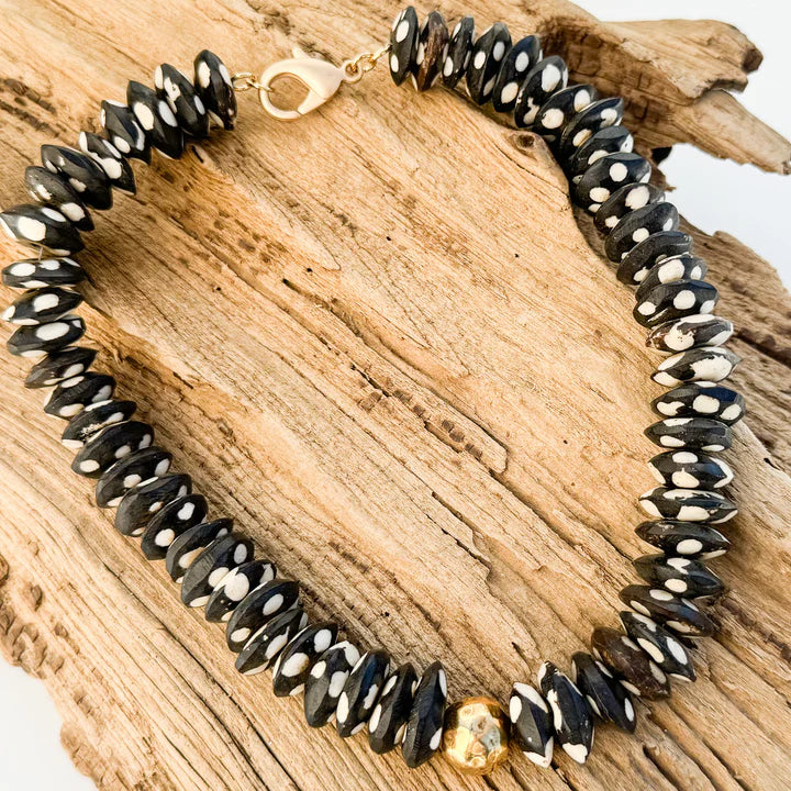 Heishi Bone Necklace Hammered Ball
