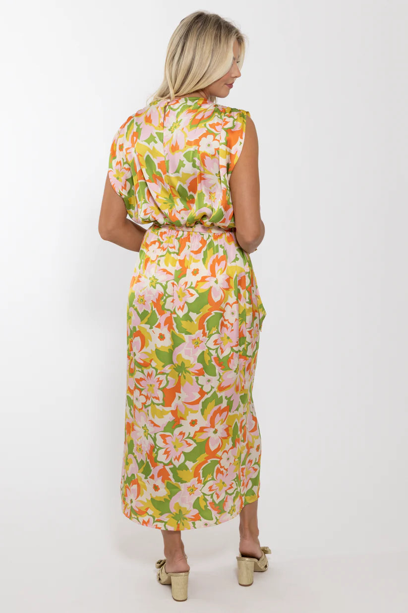 Abstract Floral Satin Maxi