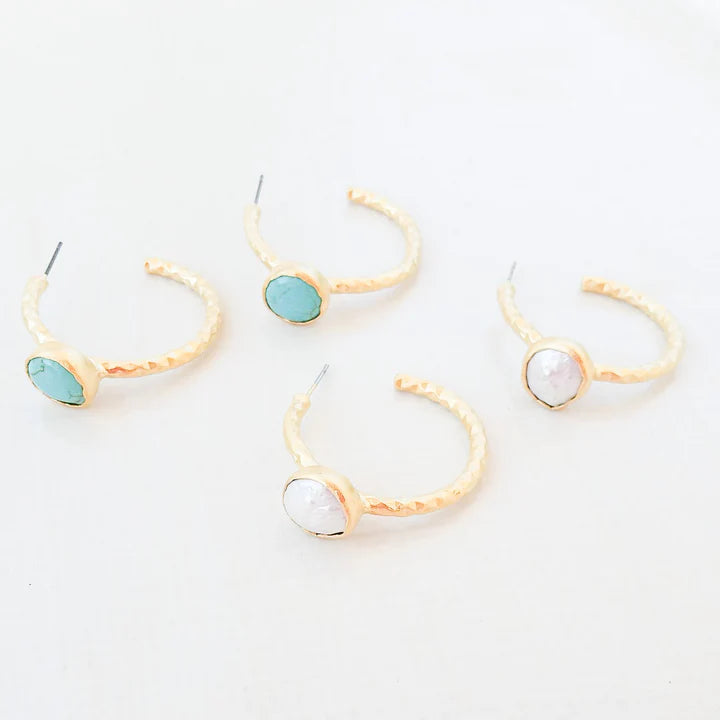 The Leah Hammered Hoop With Pearl Bezel