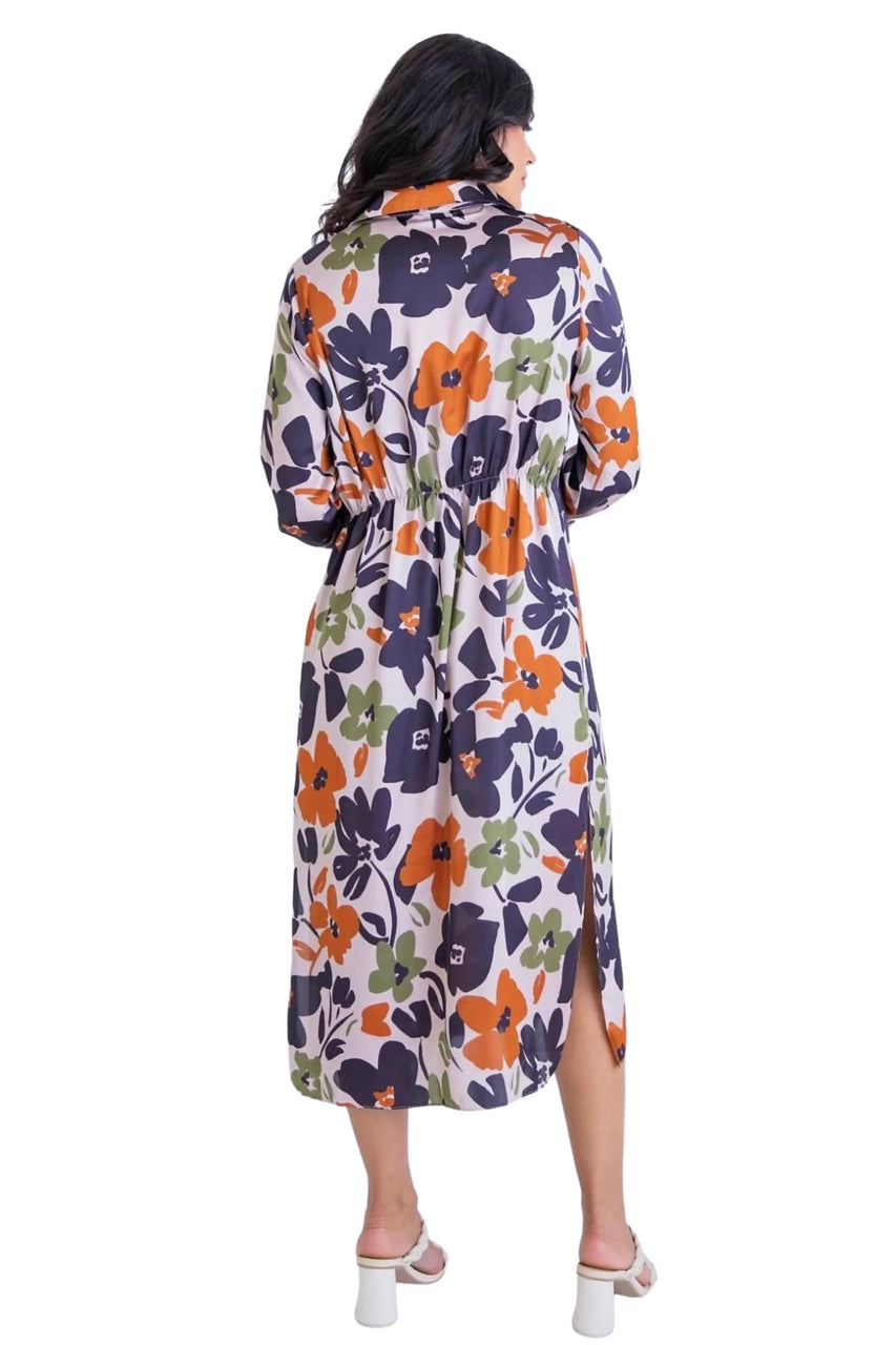Floral Satin Pocket Shirt Dress