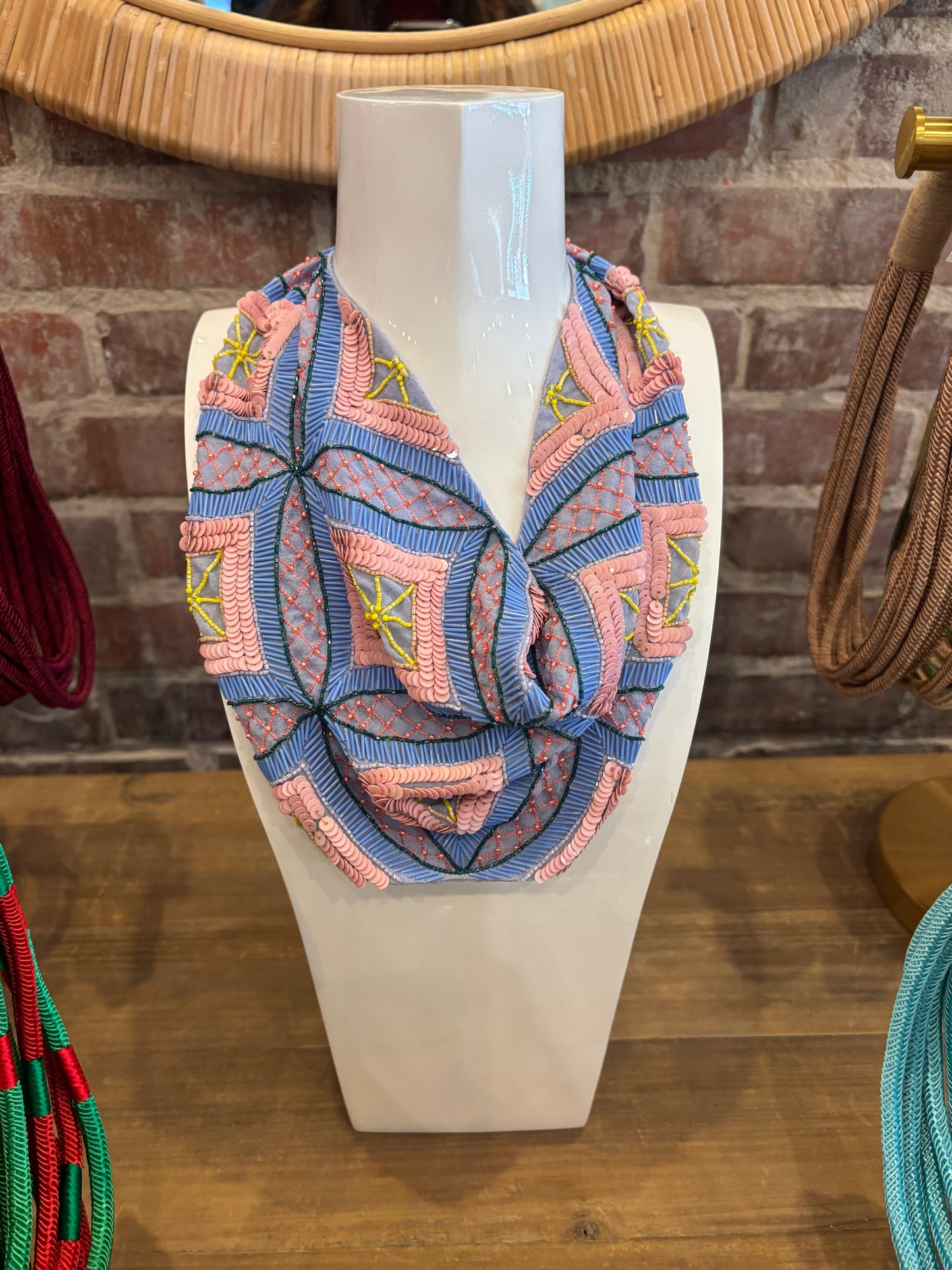 Firenze Scarf Necklace-Pink Blue