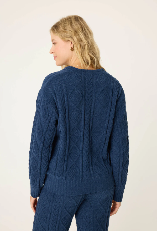 Chenille Cozy Cable Lounge V-Neck Sweater