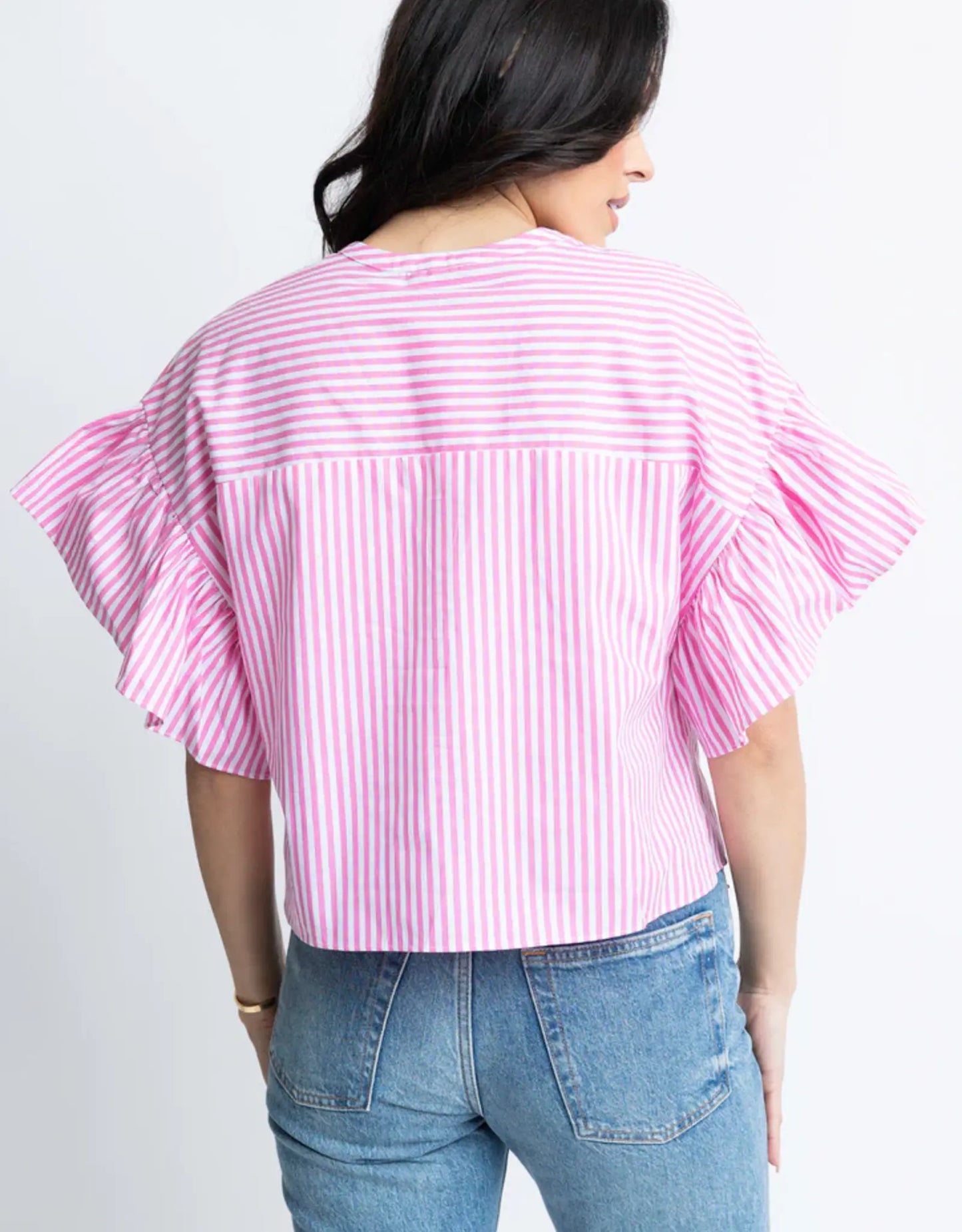 Stripe Ruffle Sleeve Top