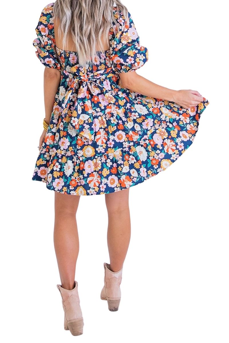 London Floral Puff Slv Dress