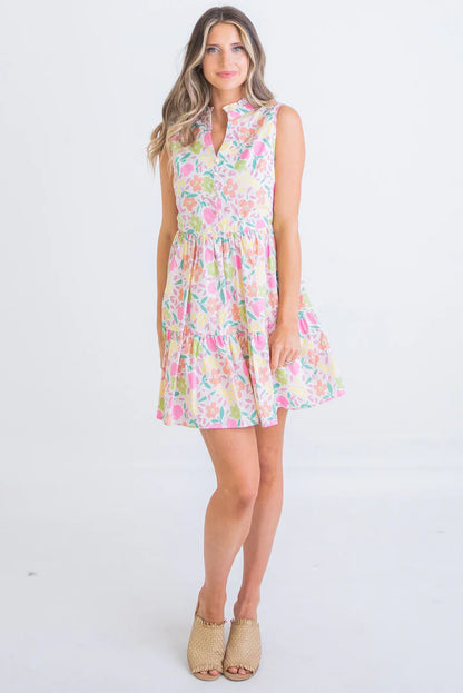 Pastel Floral Vneck Tier Dress