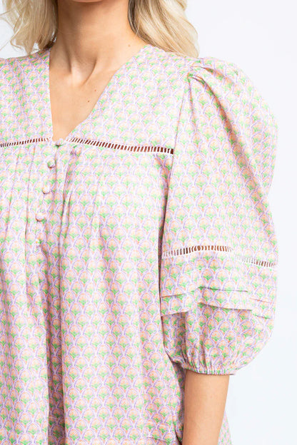 Vintage Paris Floral Puff Slv Dress