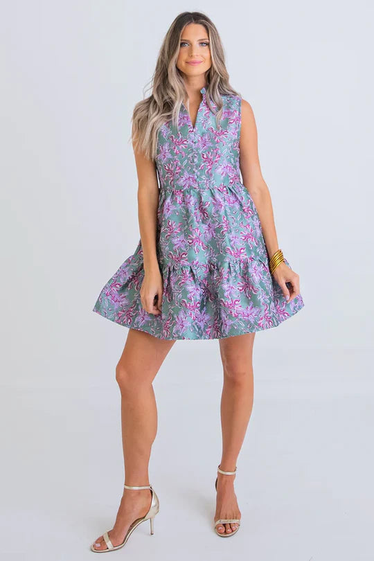 Floral Tier Tapestry Vneck Dress
