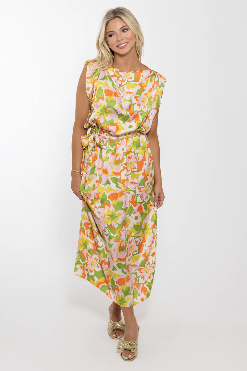 Abstract Floral Satin Maxi