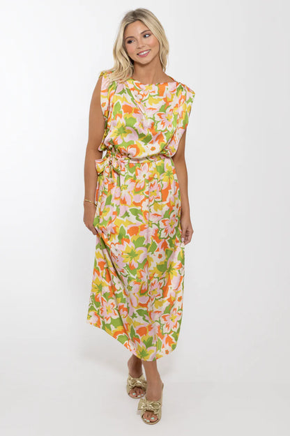 Abstract Floral Satin Maxi
