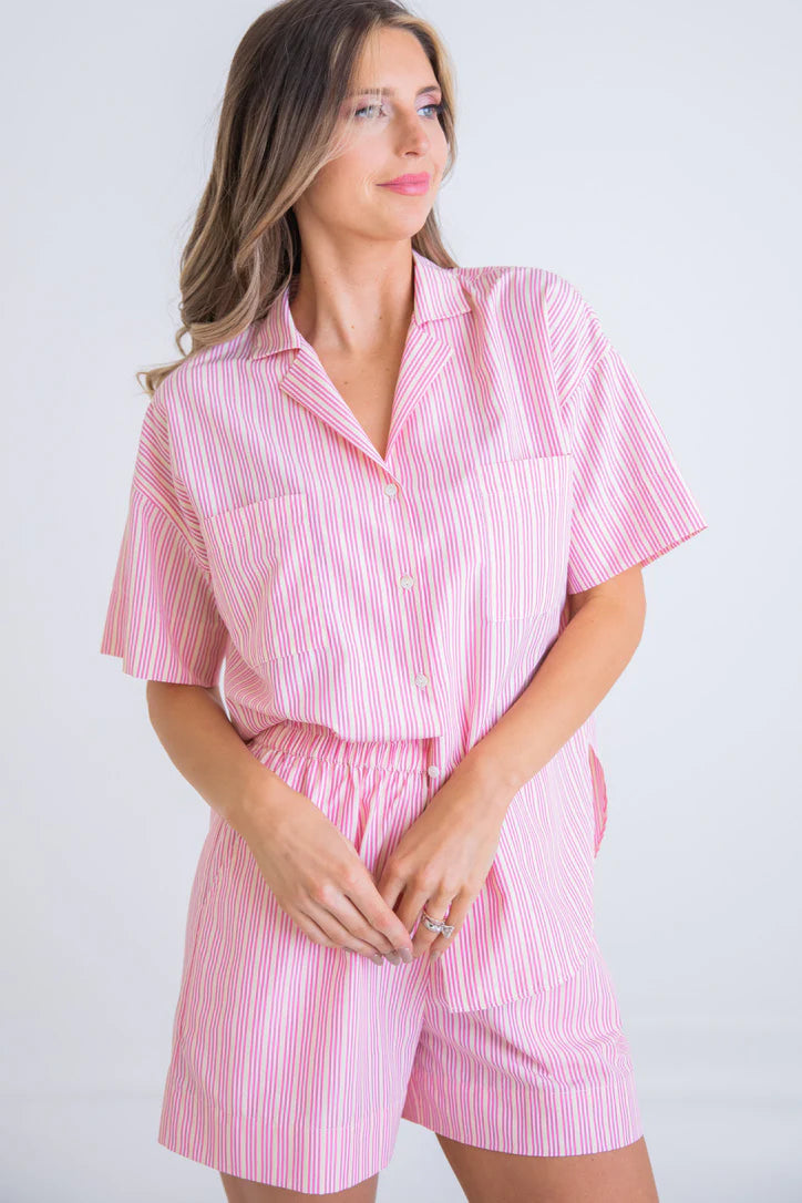 Stripe Poplin Button Up Top