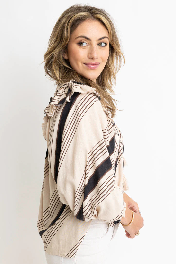 Stripe Ruffle Puff Slv Top