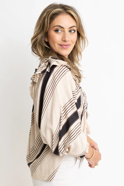 Stripe Ruffle Puff Slv Top