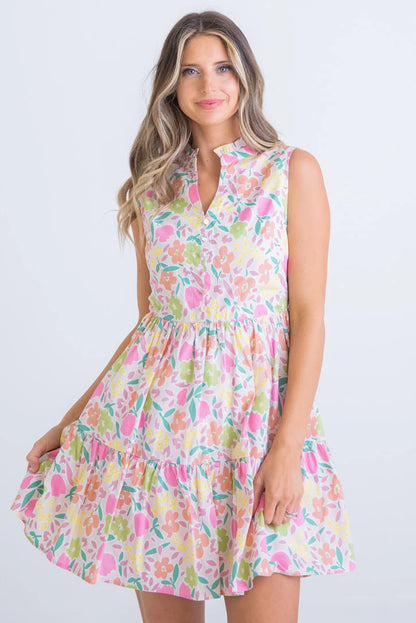 Pastel Floral Vneck Tier Dress