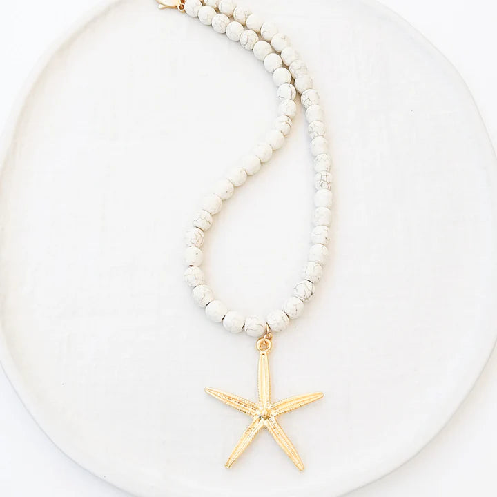 Gemstone Beaded Necklace With Gold Starfish