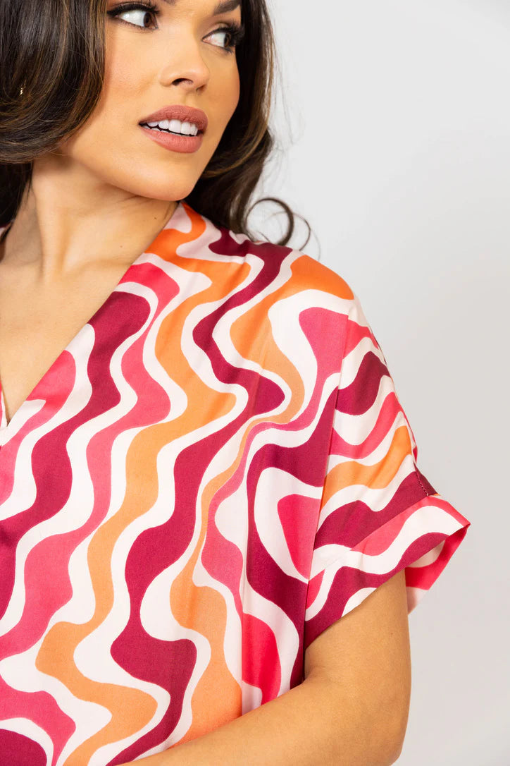 Abstract Satin Swirl Dress