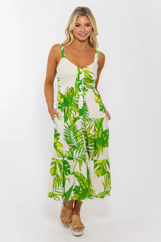 Linen Button Tier Maxi