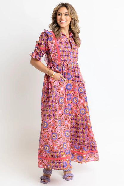 Kaleidoscope Puff Slv Tier Maxi Dress