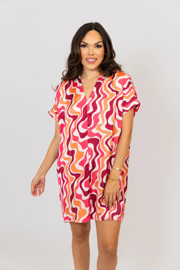 Abstract Satin Swirl Dress