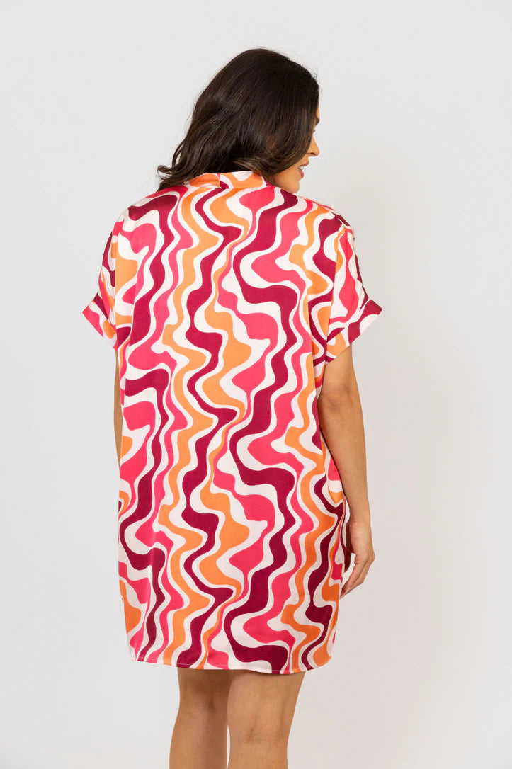 Abstract Satin Swirl Dress