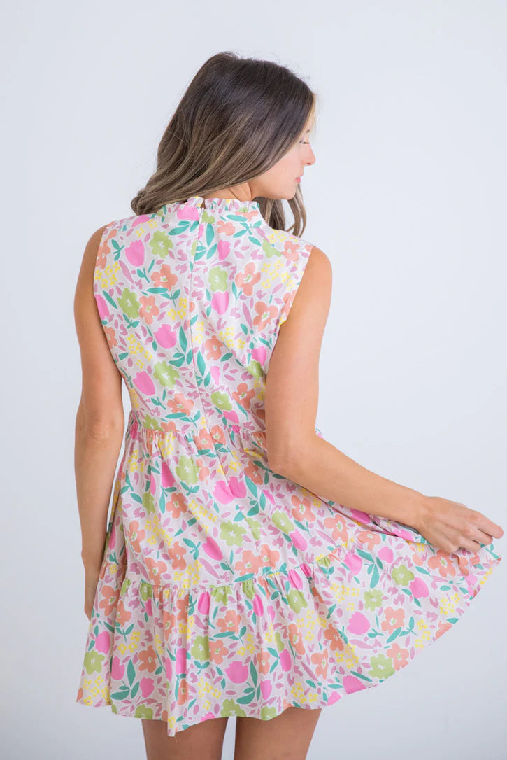Pastel Floral Vneck Tier Dress