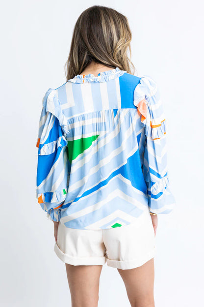 Multi Geometric Ruffle Top