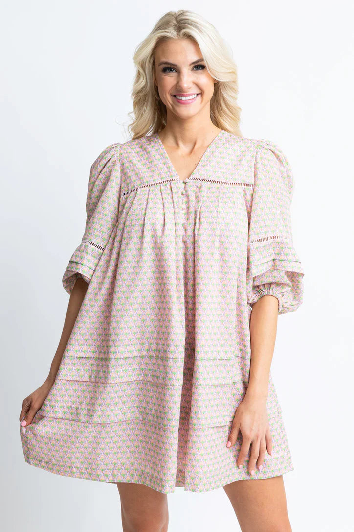 Vintage Paris Floral Puff Slv Dress