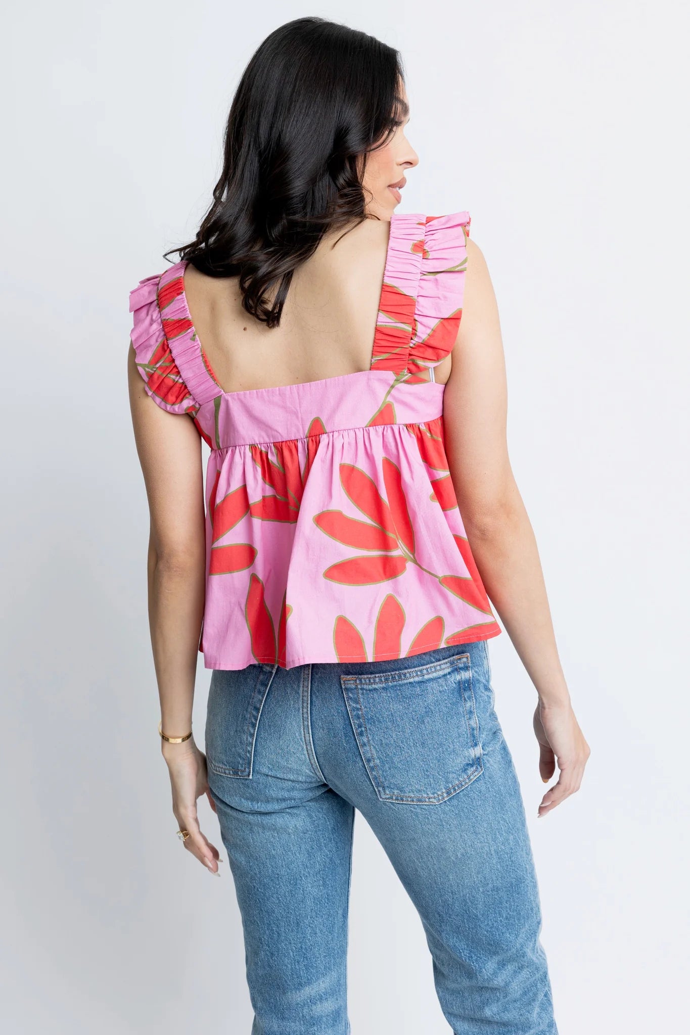 Palm Poplin Ruffle Top