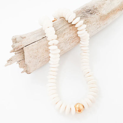Heishi Bone Necklace Hammered Ball