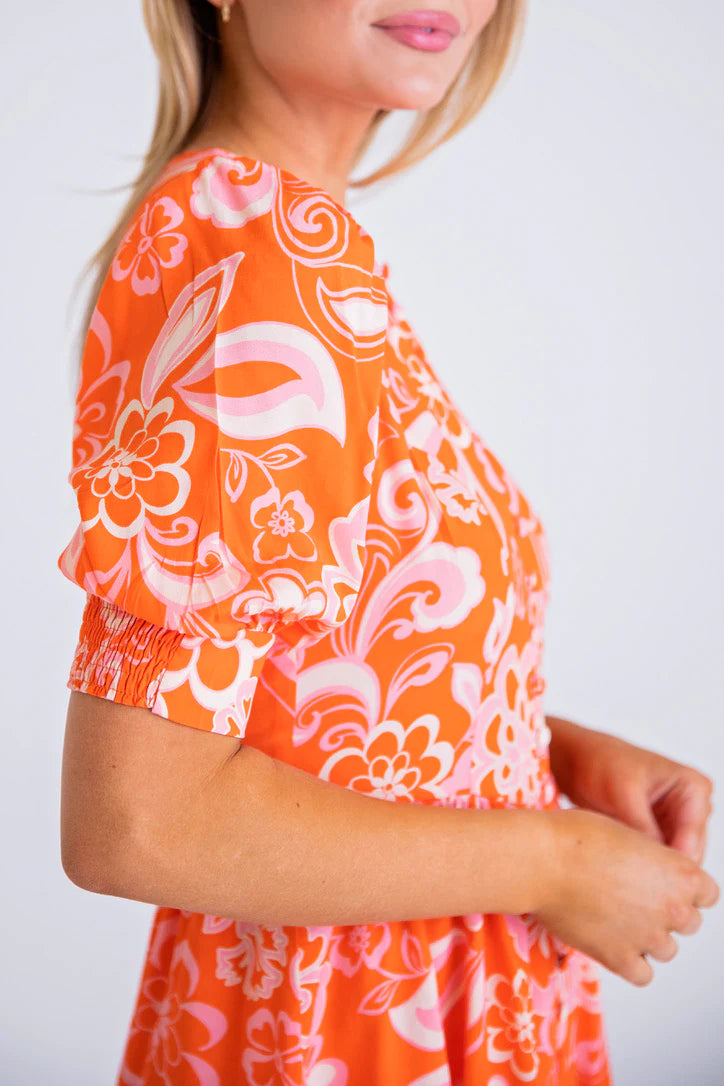 70's Button Puff Dress