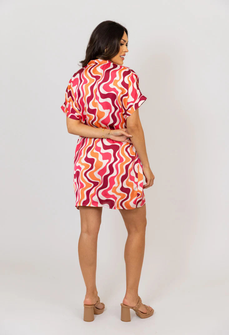 Abstract Satin Swirl Dress