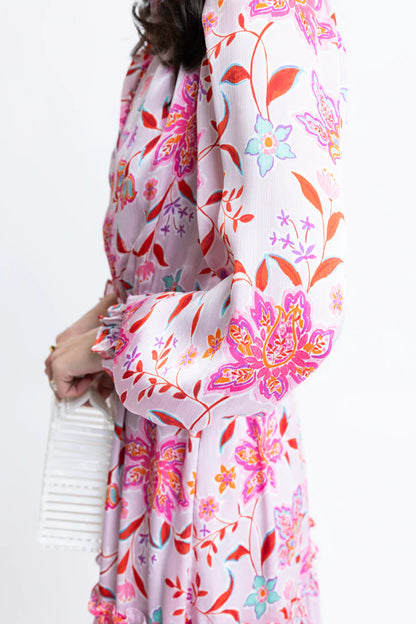 Floral Satin Smock Waist Tier Maxi Dress