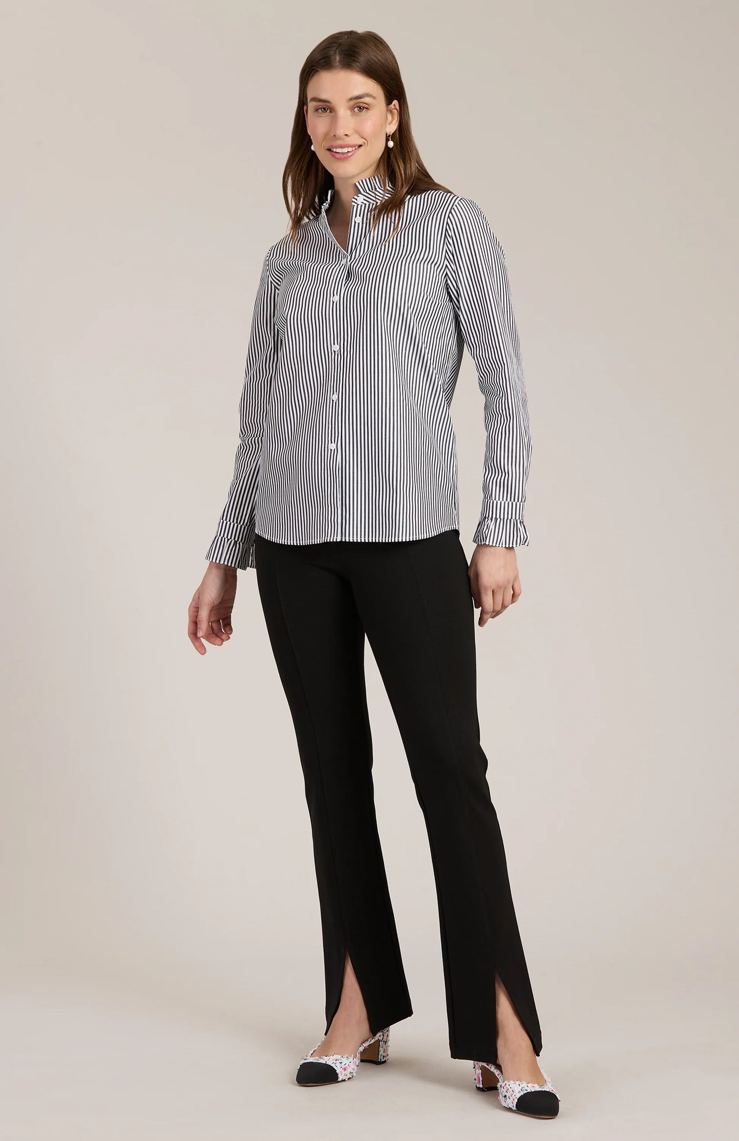 Kelsey Ruffle Collar Striped Shirt