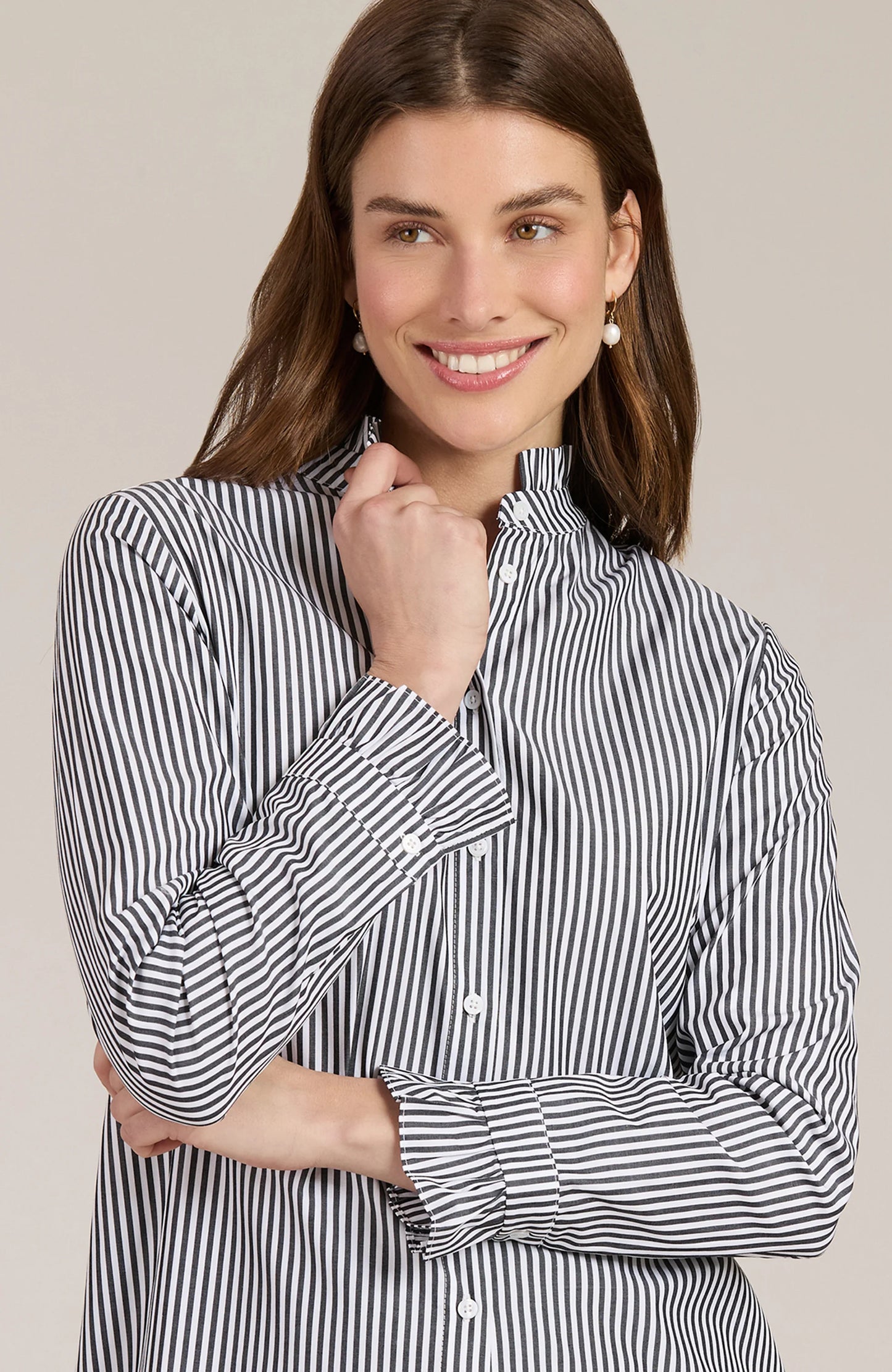Kelsey Ruffle Collar Striped Shirt
