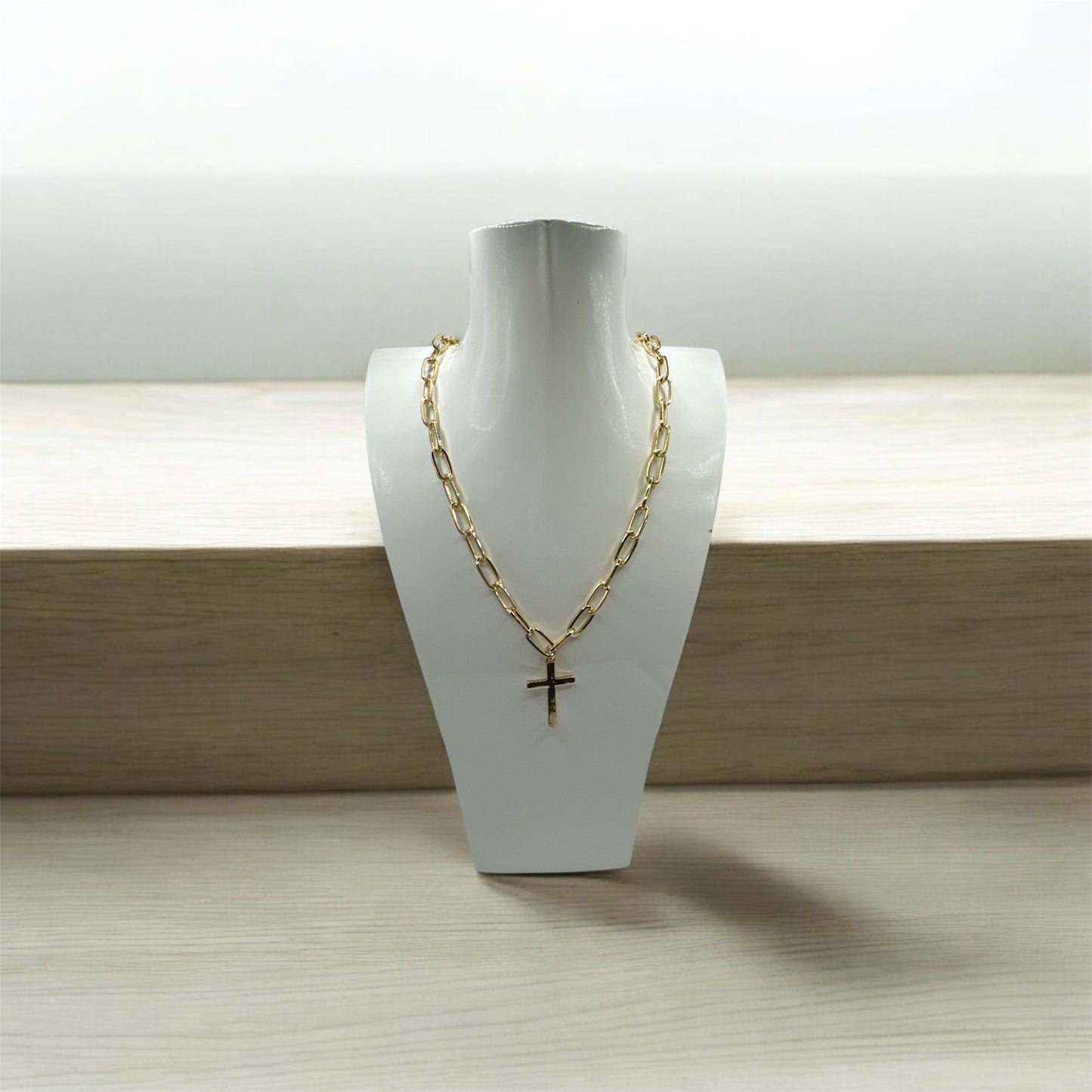 Cross Pendant Paper Clip Chain