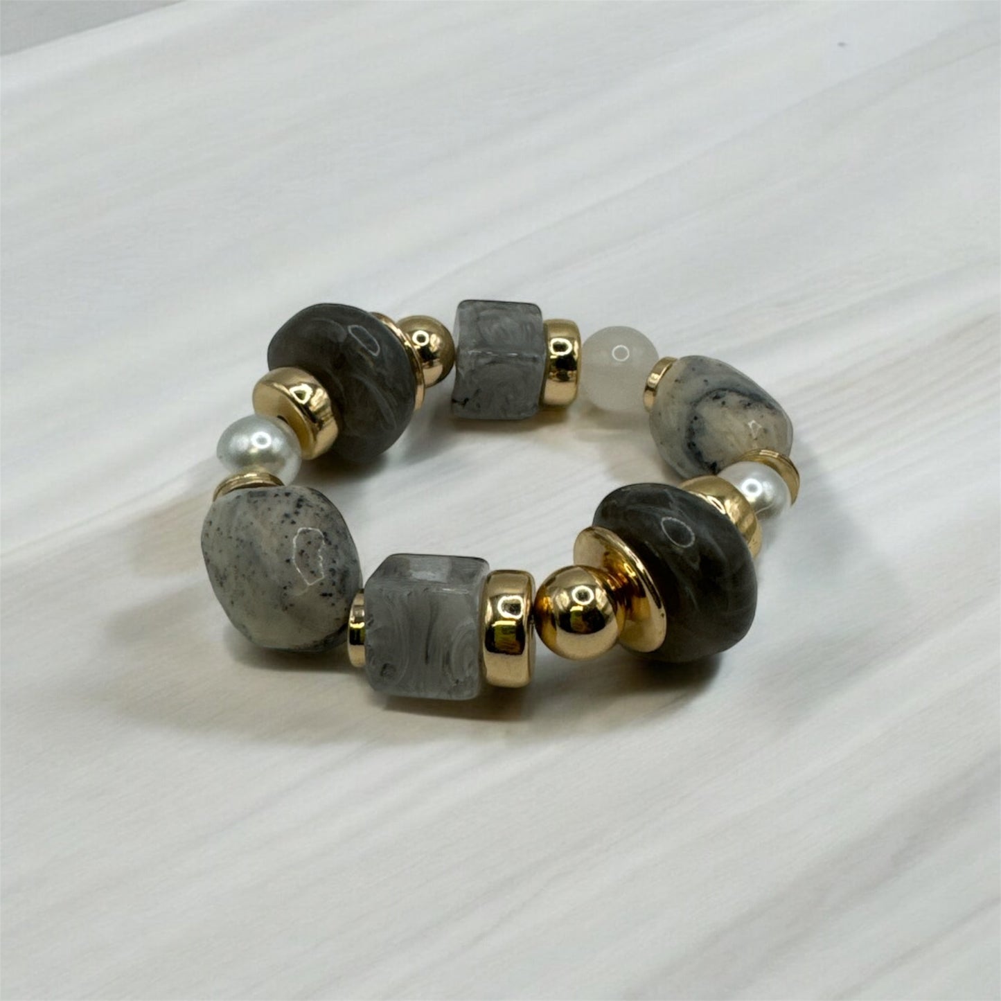 GRAY - Stone, Gold & Pearl Bracelet