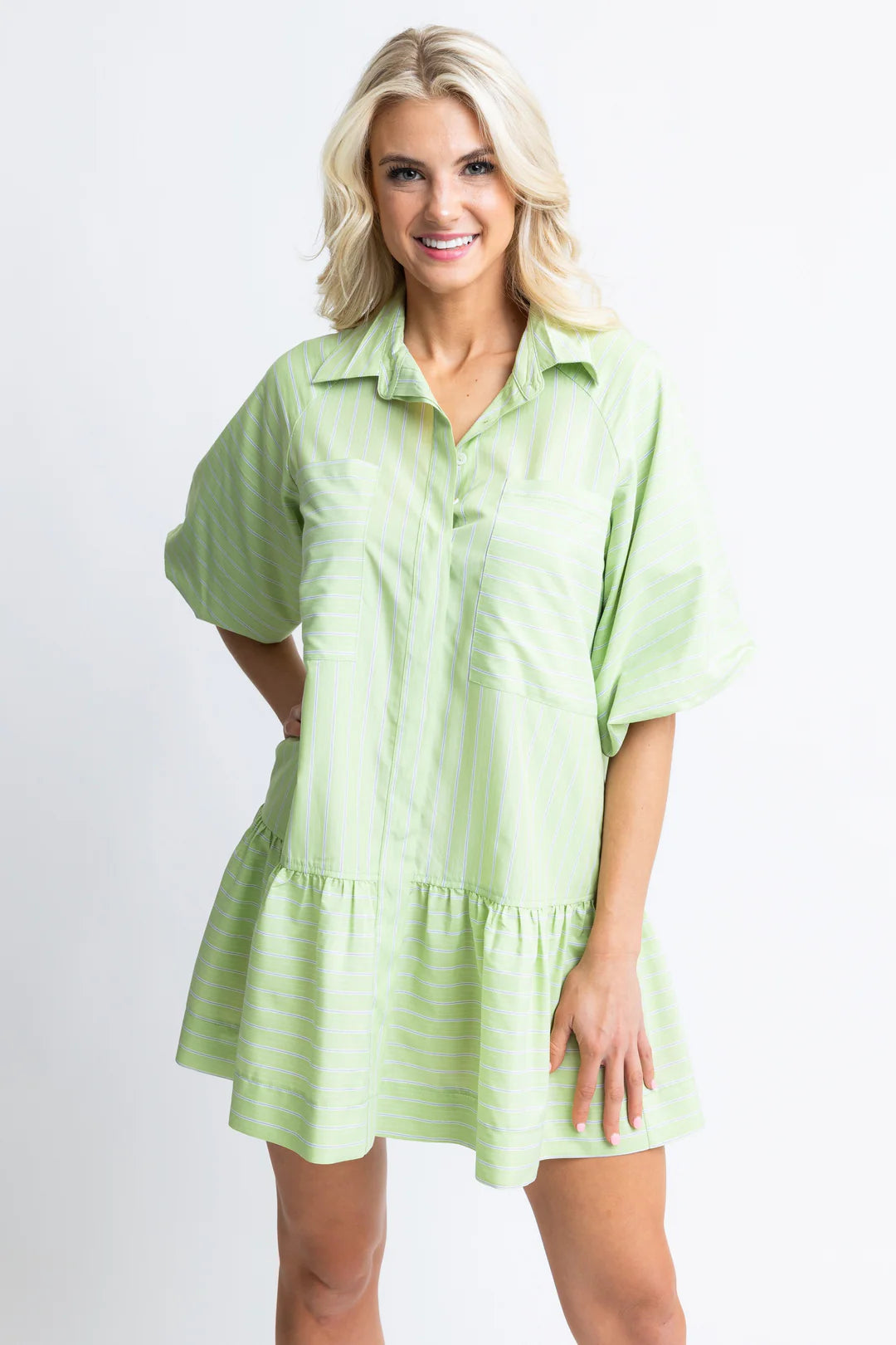 Stripe Pocket Ruffle Dress