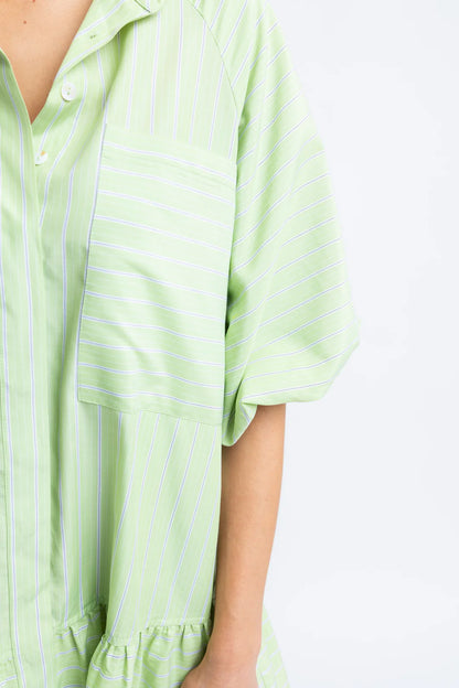 Stripe Pocket Ruffle Dress