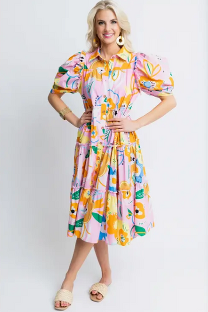 Artist Floral Tier Midi Dress
