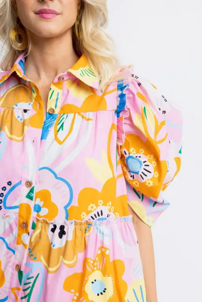Artist Floral Tier Midi Dress