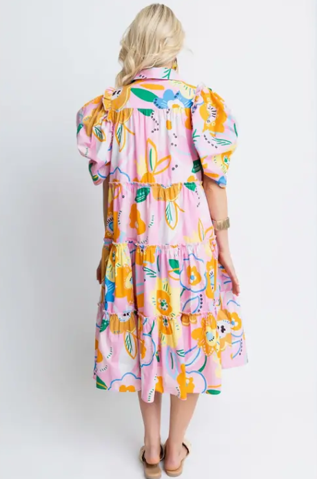Artist Floral Tier Midi Dress