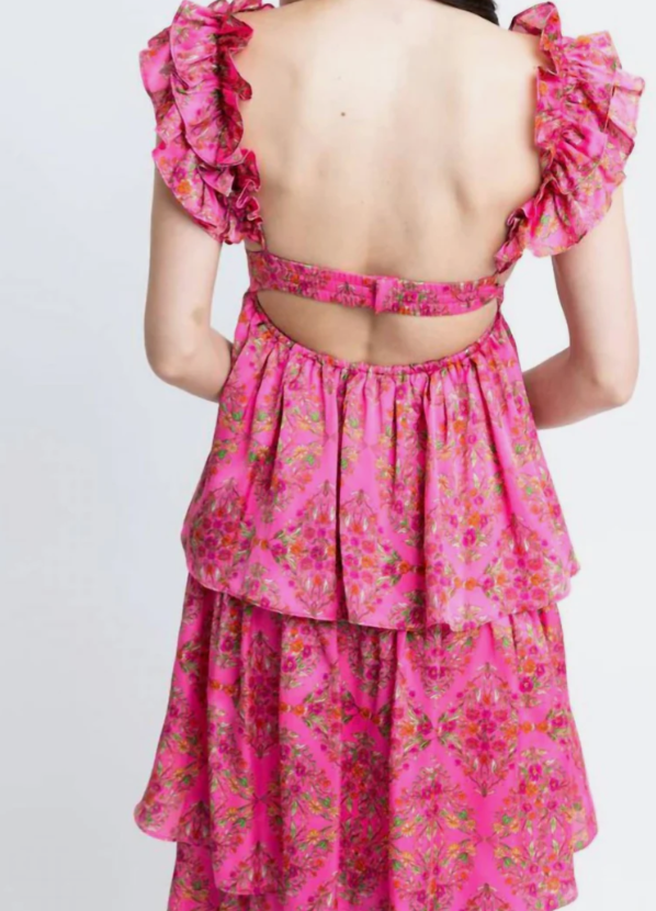 Floral Satin Ruffle Tier Maxi Dress