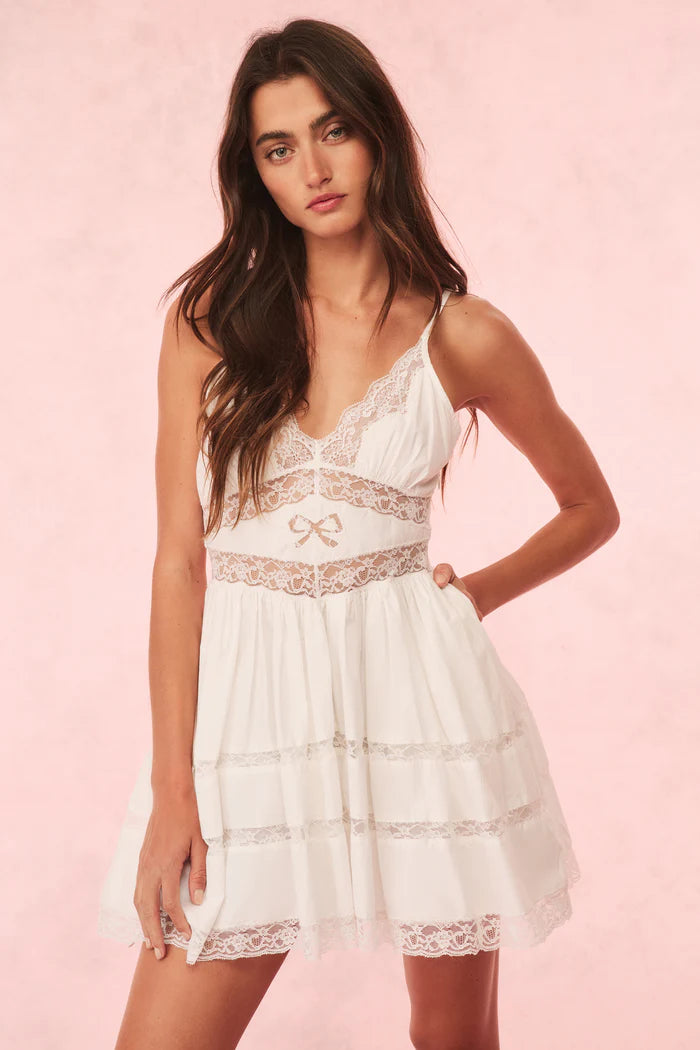 Zima Cotton Lace Bow Mini Dress
