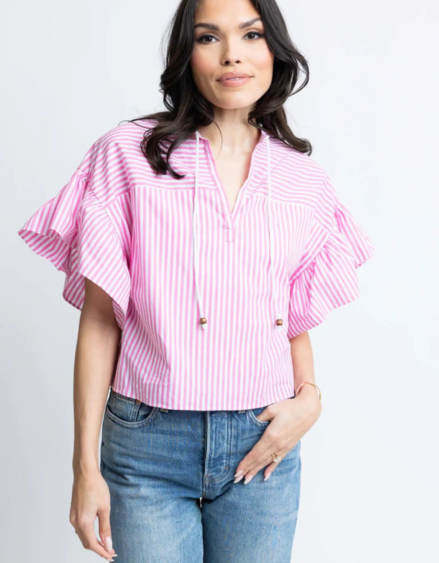 Stripe Ruffle Sleeve Top