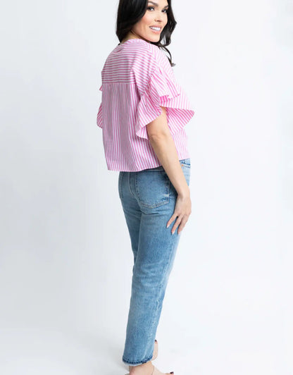 Stripe Ruffle Sleeve Top