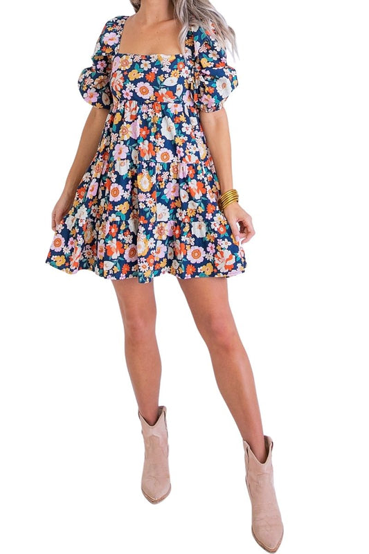 London Floral Puff Slv Dress