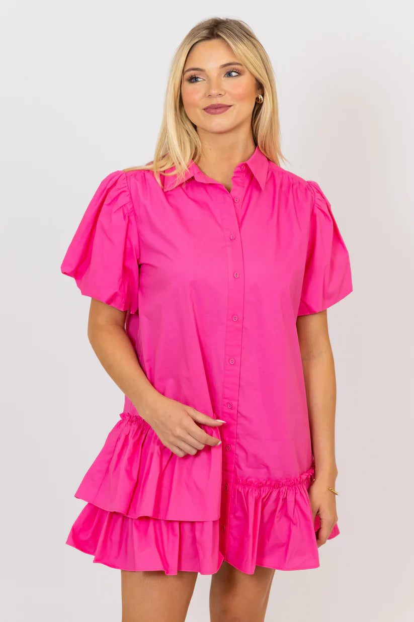 Solid Ruffle Bottom Shirt Dress