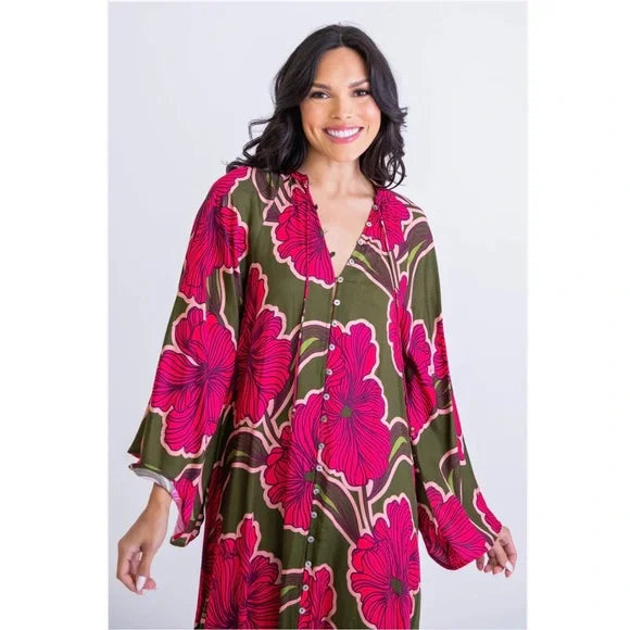 Floral Button Kaftan Maxi Dress