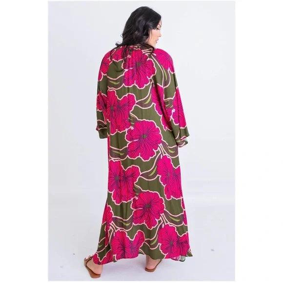 Floral Button Kaftan Maxi Dress